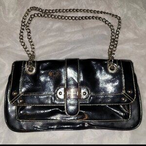 Merona Collection Purse In Patent Leather Black W/ Adjustable Chain Strap